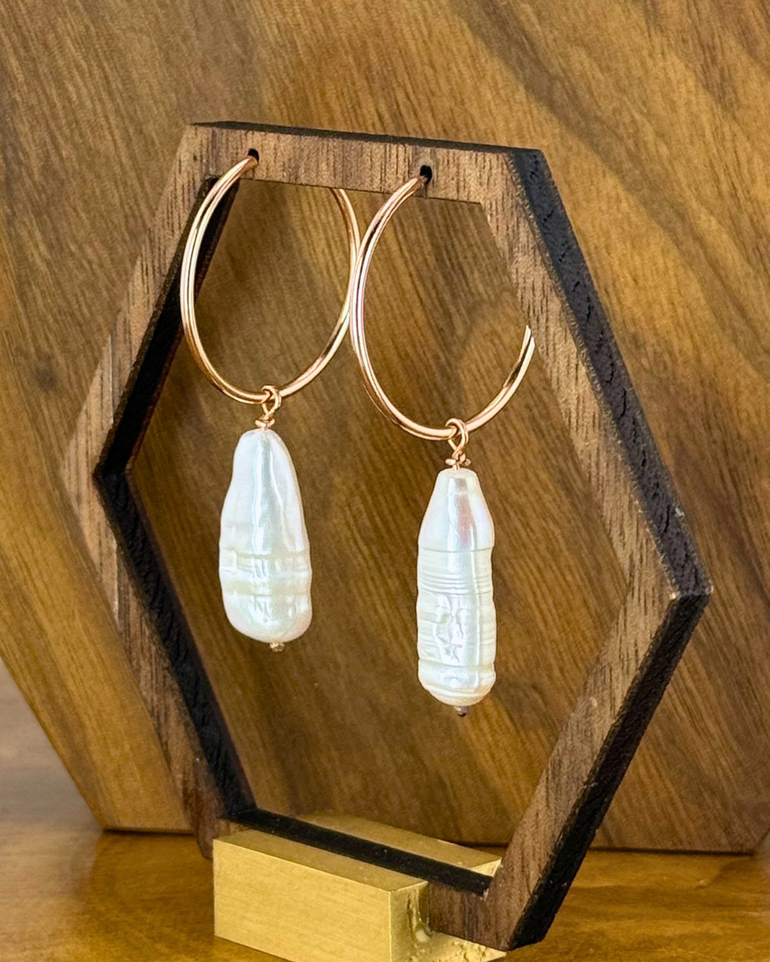 Rose Gold Hoops with Biwa Pearls