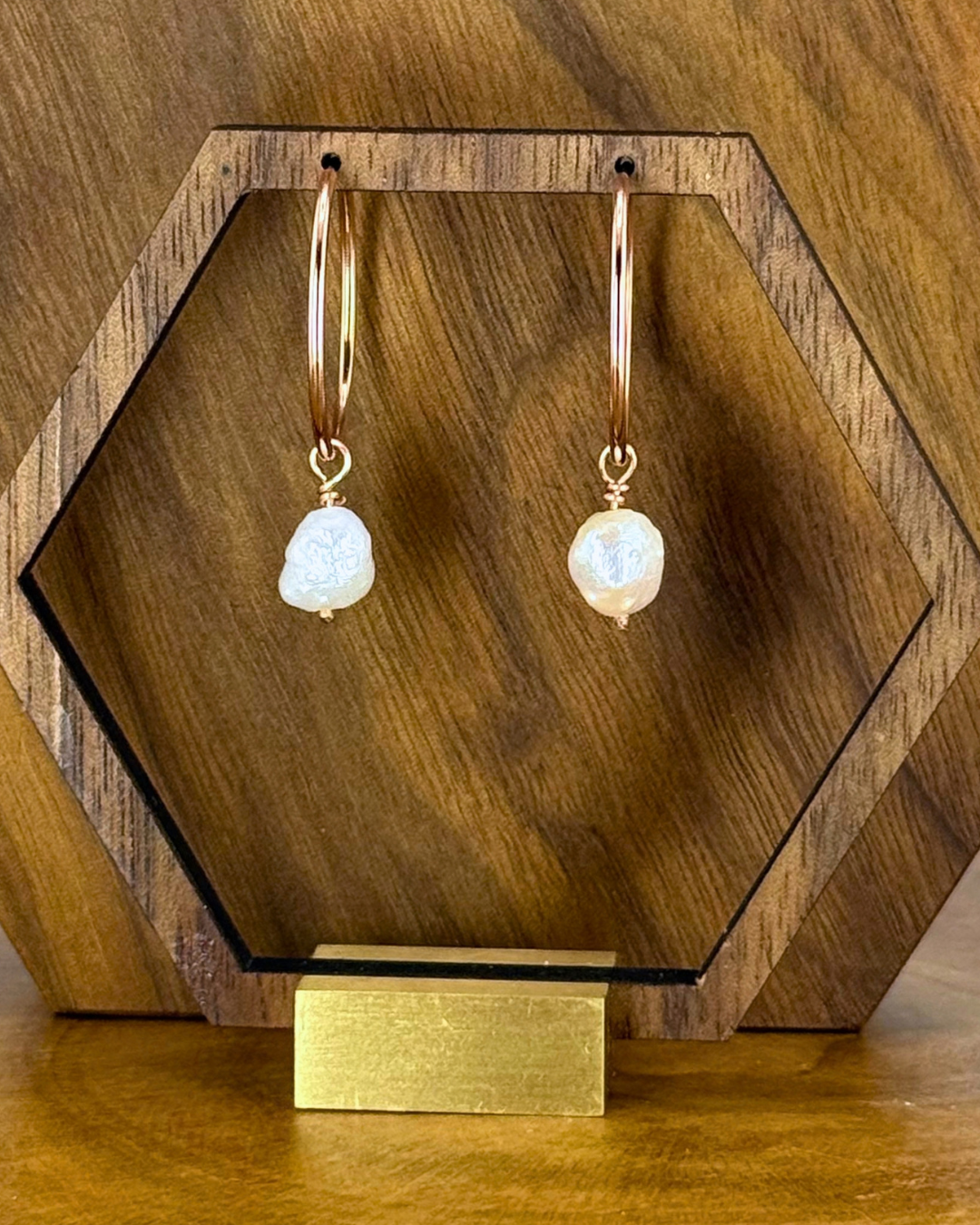 Rose Gold Hoops with Freshwater Pearls