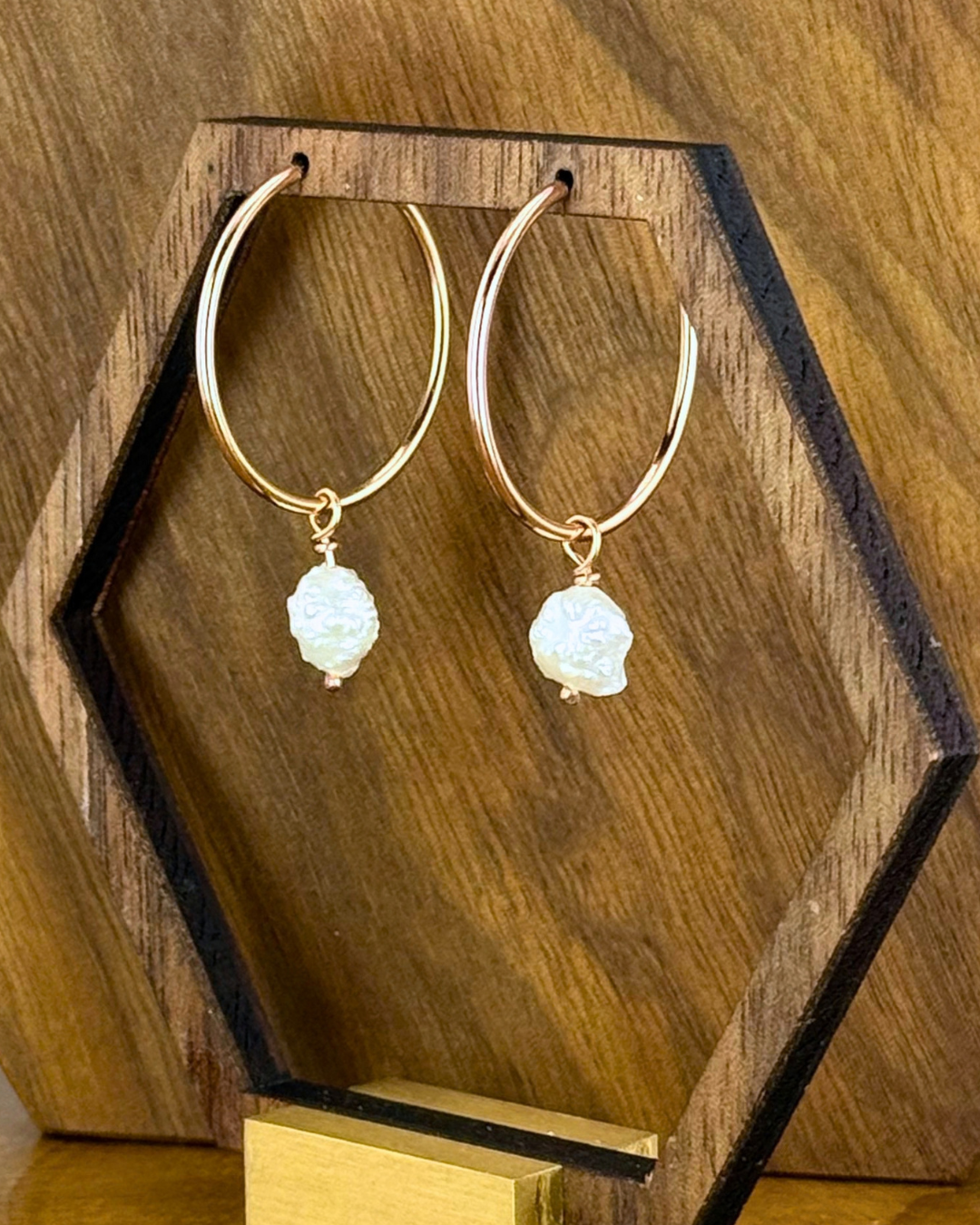 Rose Gold Hoops with Freshwater Pearls